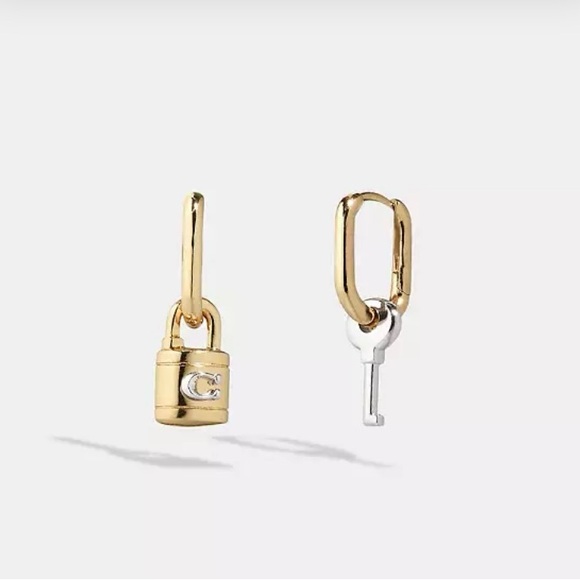 🩶💛COACH🩶💛 Signature Padlock And Key Gold & Silver Mismatch Earrings/NWT - Picture 1 of 5